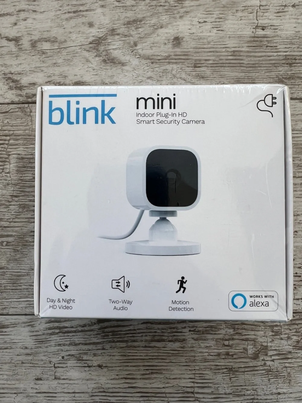 Blink Mini Compact indoor plug-in smart security camera 1080p HD, New/Sealed